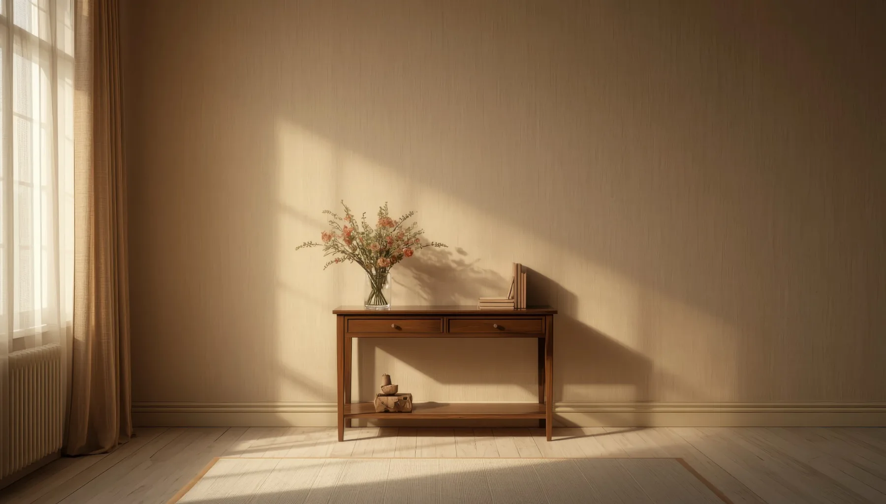 A quiet room in warm light from the world of the book.